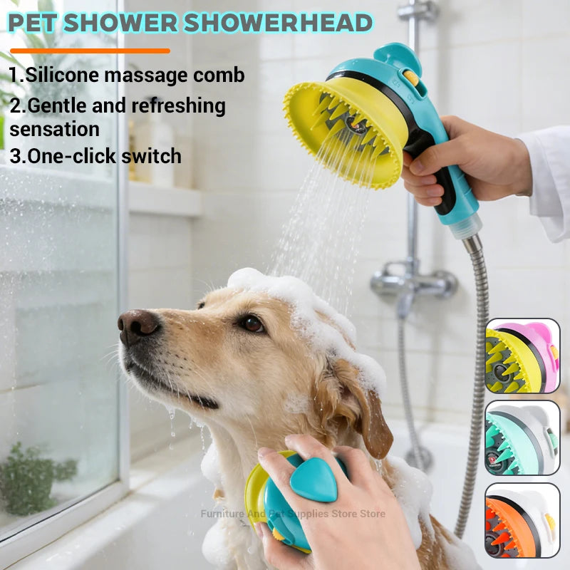 Revolutionary Pet Showerhead for Cats and Dogs - One-Key Switch with Massage Brushes for Effortless Bathing!