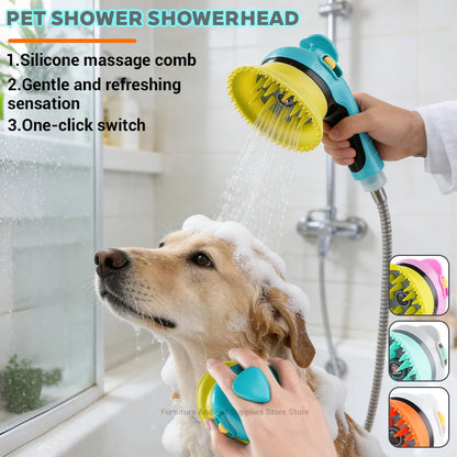 Revolutionary Pet Showerhead for Cats and Dogs - One-Key Switch with Massage Brushes for Effortless Bathing!