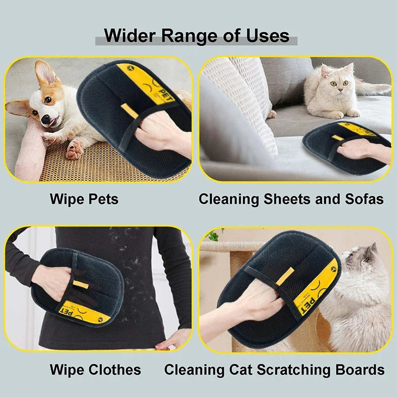Electrostatic Pet Hair Remover Gloves - Reusable & Washable Grooming Glove with 2-in-1 Lint Roller Brush for Cats & Dogs - Safe & Effective Hair Removal