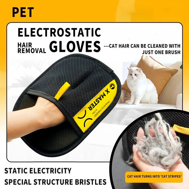 Electrostatic Pet Hair Remover Gloves - Reusable & Washable Grooming Glove with 2-in-1 Lint Roller Brush for Cats & Dogs - Safe & Effective Hair Removal